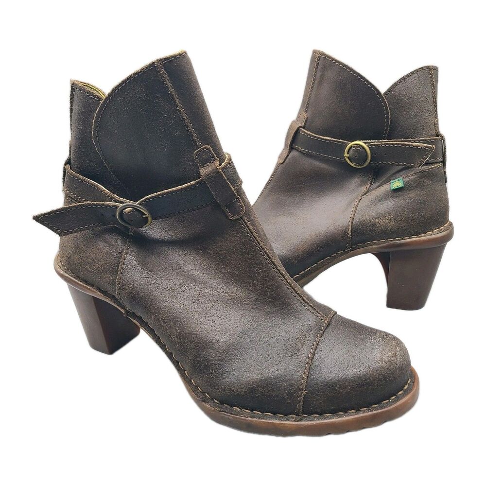 El Naturalista Duna N528 ankle boots brown distressed Leather Side Zip sz 9/40